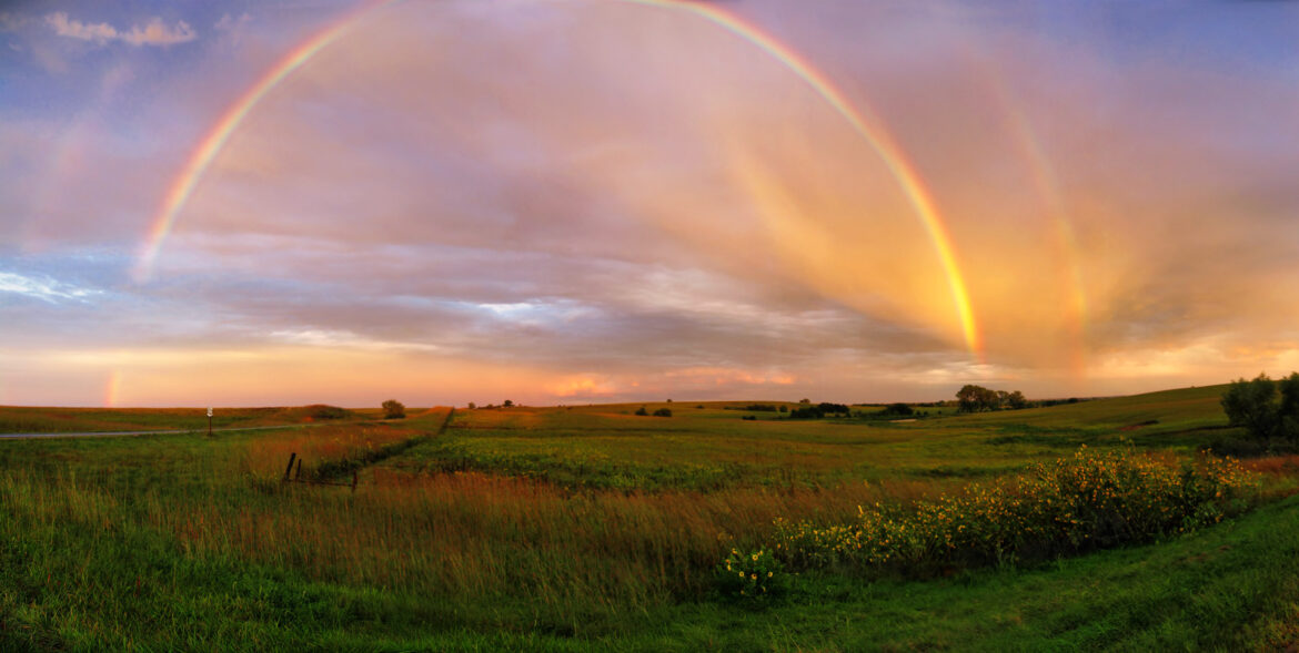 Rainbow over prairie