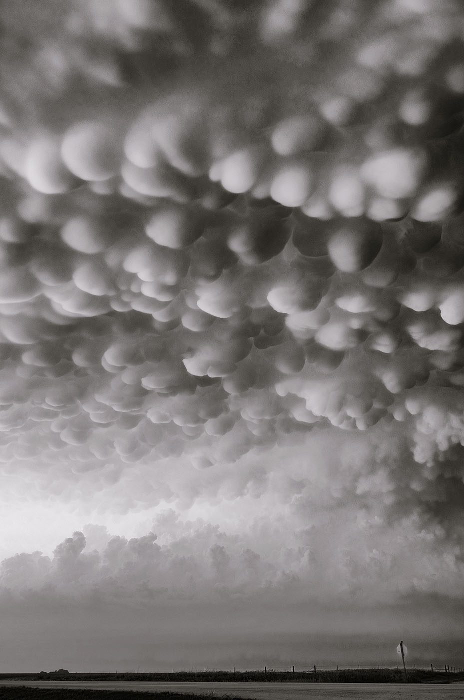 mammatus clouds rendered in black and white